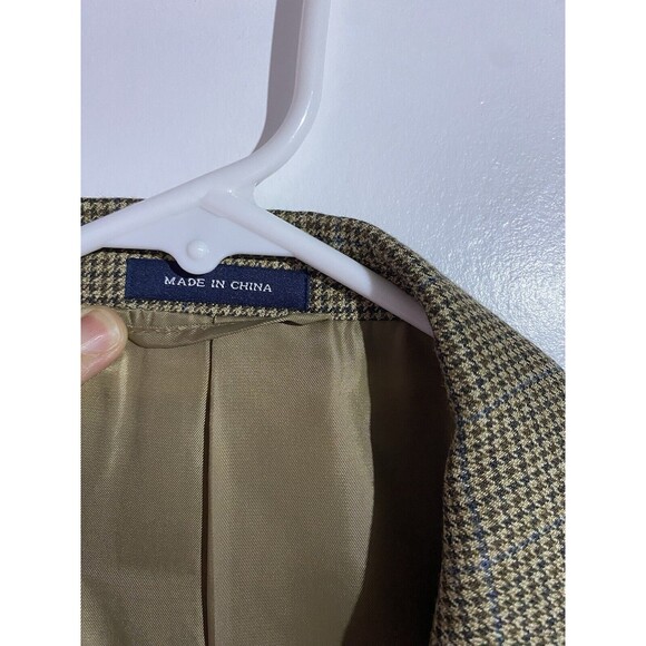 Ralph Lauren Blazer Mens 44L Tan Houndstooth Silk Wool Windowpane Plaid Office - Picture 3 of 15